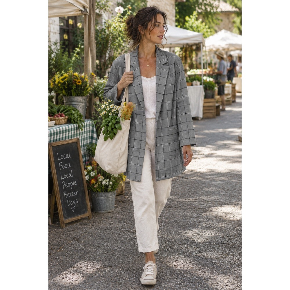 Ann Taylor NWT Blazer Jacket Coat XL Womens Gray Plaid Windowpane Open Front
